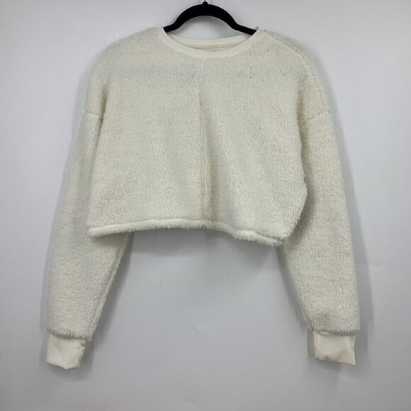 BP Women's Sherpa Pile Fleece Cropped Sweatshirt in Ivory Size S NWT - Picture 1 of 9